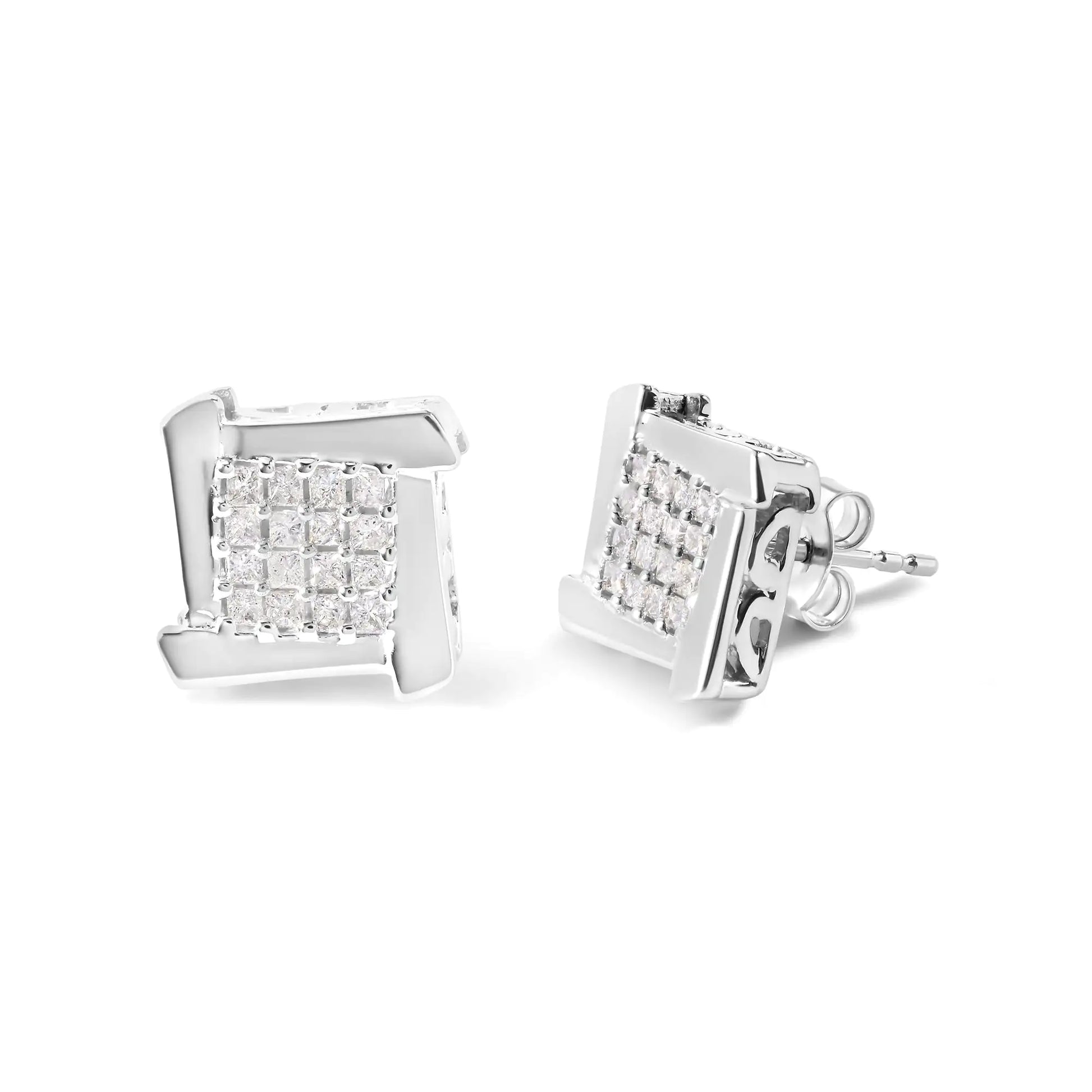 10K White Gold Diamond Composite Stud Earrings- Elegant Square & SwirlElevate your style with the timeless elegance of our Diamond Composite Stud Earrings, crafted to perfection in 10K white gold. These exquisite earrings feature a uni10K White Gold Diamond Composite Stud EarringsEarrings10K White Gold Diamond Composite Stud Earrings