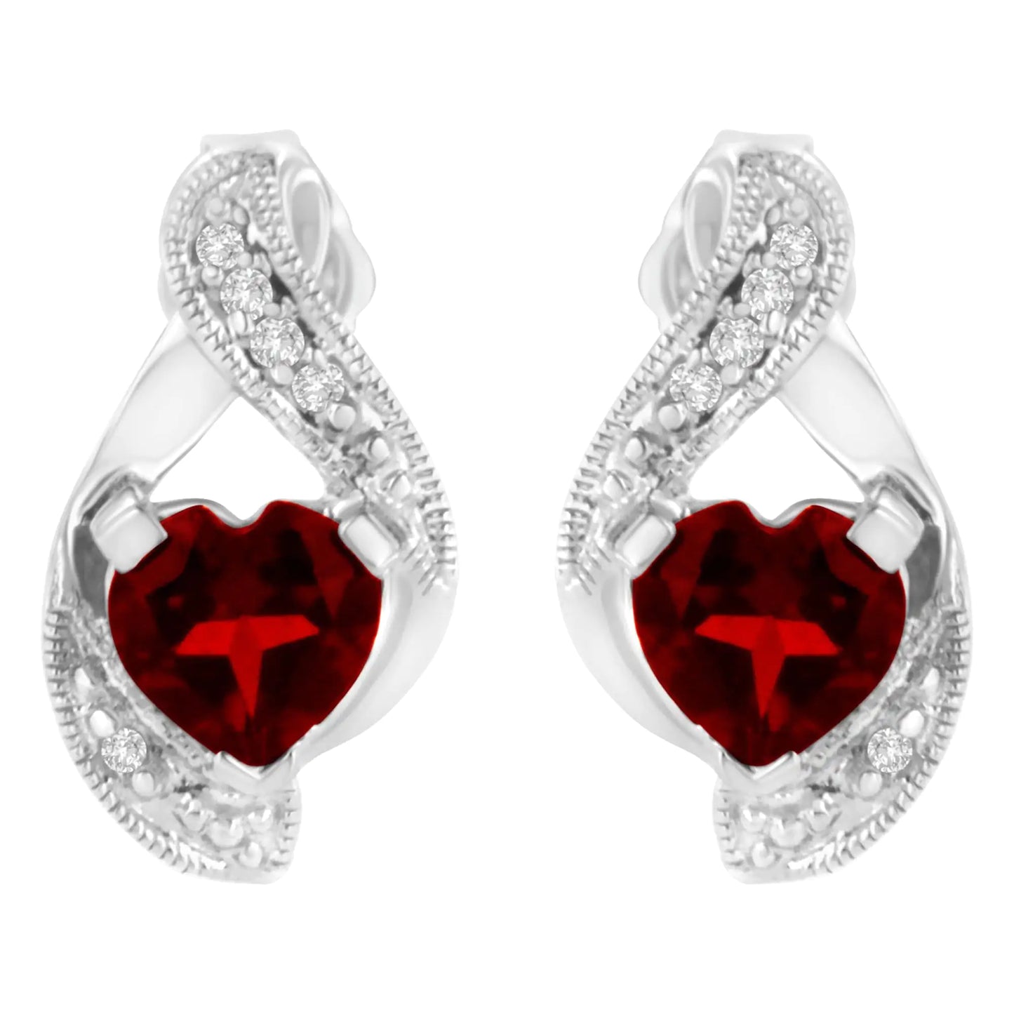 14KT White Gold 6x6mm Created Red Heart Garnet and Diamond Accent EarrFascinate your special one with the sparkling color of these Garnet and Diamond Earrings crafted in luminous 14 karat white gold. This elegant pair of earrings featu14KT White Gold 6x6mm Created Red Heart Garnet14KT White Gold 6x6mm Created Red Heart Garnet