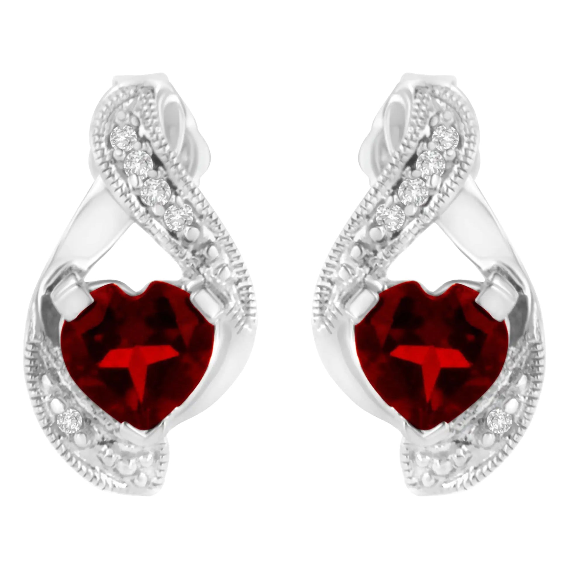 14KT White Gold 6x6mm Created Red Heart Garnet and Diamond Accent EarrFascinate your special one with the sparkling color of these Garnet and Diamond Earrings crafted in luminous 14 karat white gold. This elegant pair of earrings featu14KT White Gold 6x6mm Created Red Heart Garnet14KT White Gold 6x6mm Created Red Heart Garnet