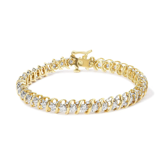 18K yellow gold round-cut diamond S-link tennis bracelet with 4.0 carats diamonds.