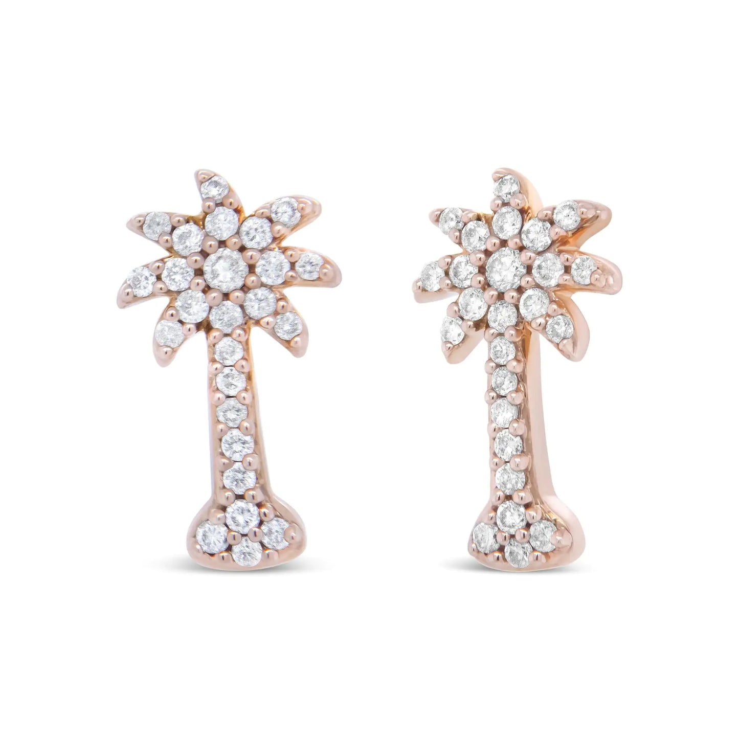 10k rose gold diamond palm tree stud earrings with tropical elegance and sparkle.