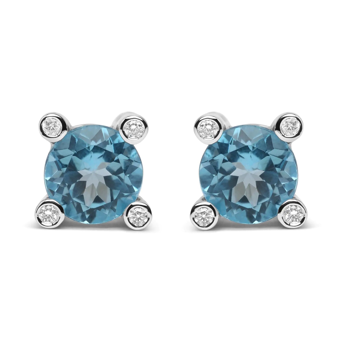 18K White Gold 1/10 Cttw Round Bezel Diamond and 10x10mm Round Sky BluLet your colors shine through with this sweet and sparkly pair of 18k white gold stud earrings. As the centerpiece of this pair, each earring is in possession of a 118K White Gold 110 Cttw Round Bezel DiamondEarrings18K White Gold 110 Cttw Round Bezel Diamond