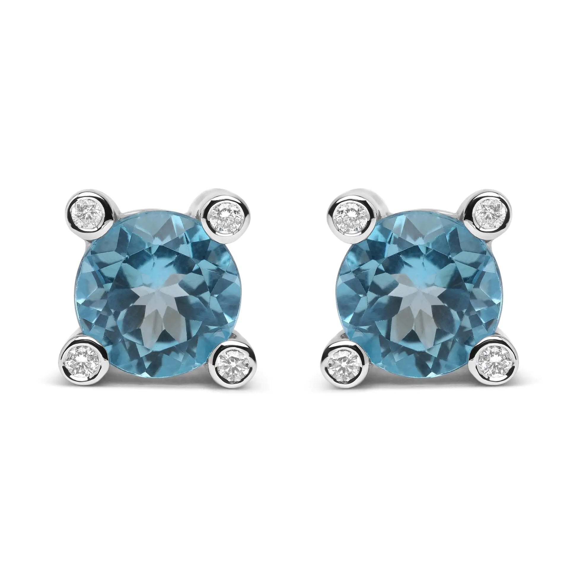 18K White Gold 1/10 Cttw Round Bezel Diamond and 10x10mm Round Sky BluLet your colors shine through with this sweet and sparkly pair of 18k white gold stud earrings. As the centerpiece of this pair, each earring is in possession of a 118K White Gold 110 Cttw Round Bezel DiamondEarrings18K White Gold 110 Cttw Round Bezel Diamond