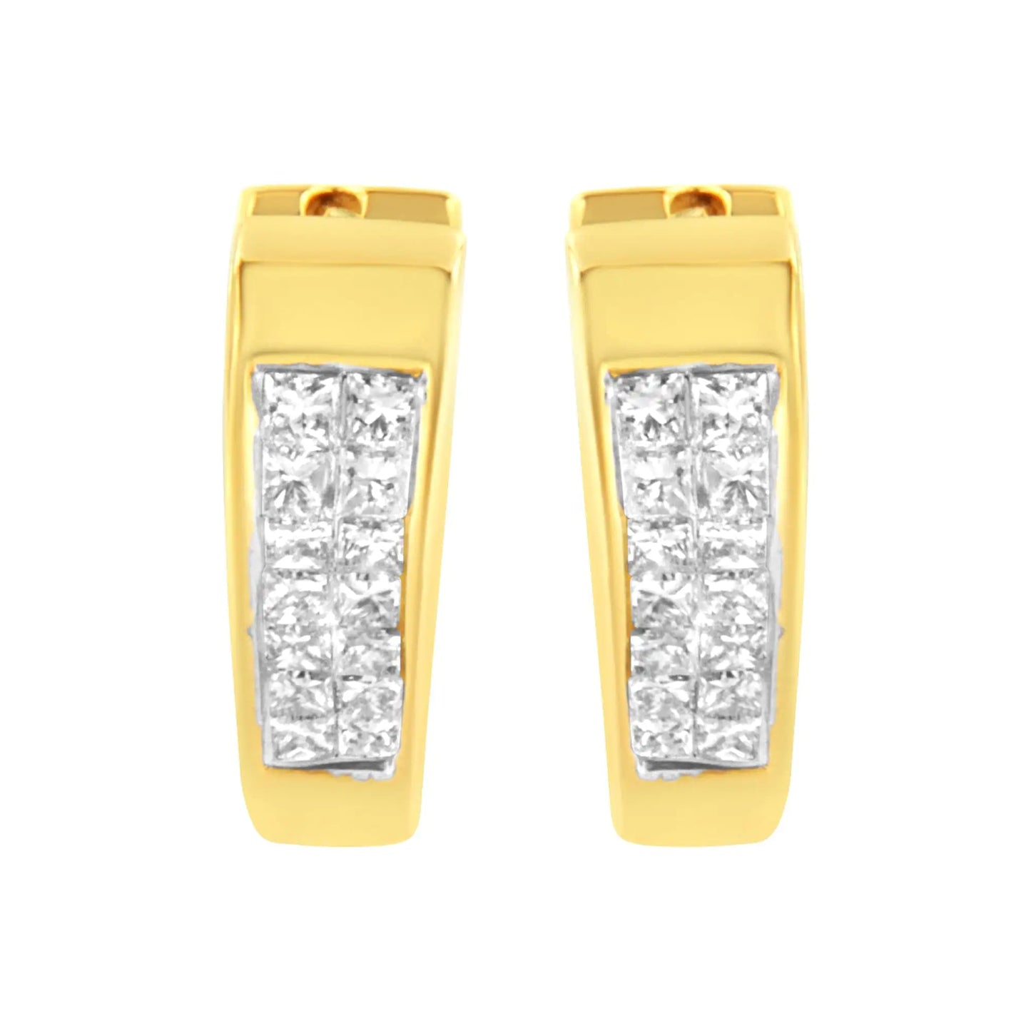 14K Yellow Gold Diamond Huggy Earrings (1/2 cttw, H-I Color, SI2-I1 ClAdd a touch of charm and sophistication with these petite and trendy diamond huggy earrings. Crafted in 14k yellow gold, these elegant hoops feature delicate heart-s14K Yellow Gold Diamond Huggy Earrings 12 cttw14K Yellow Gold Diamond Huggy Earrings 12 cttw