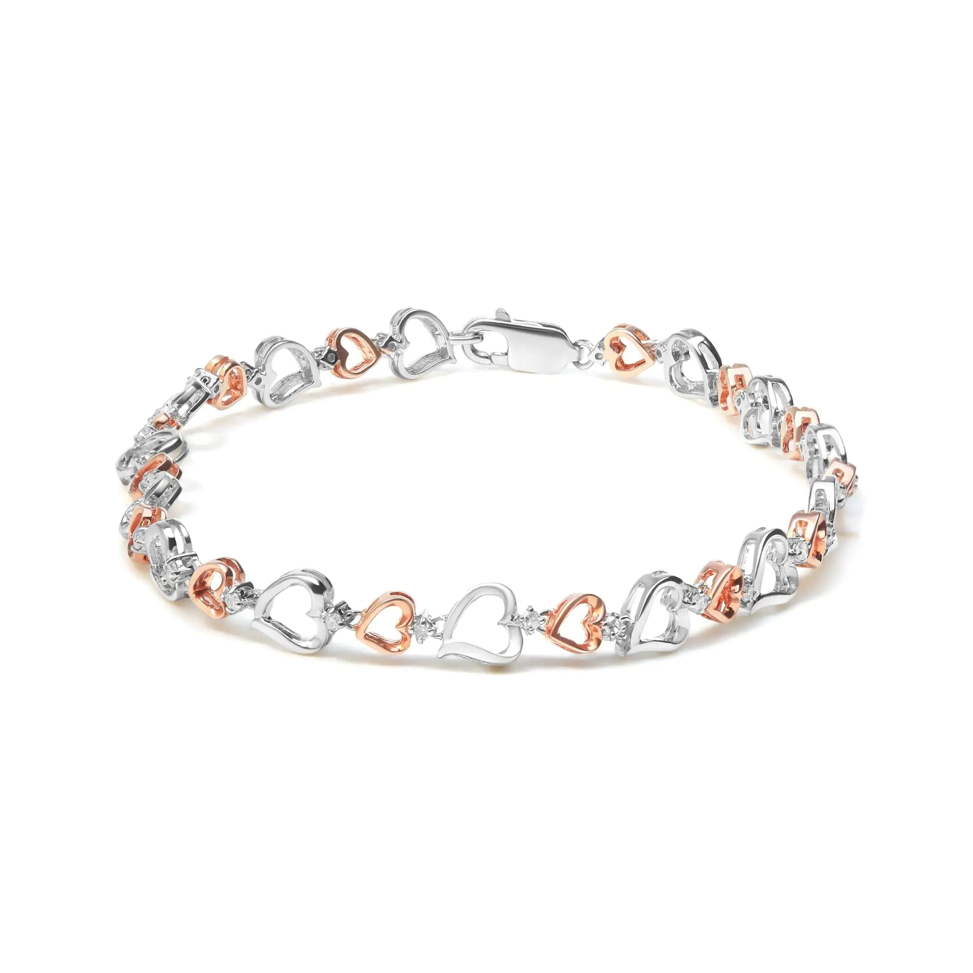 14K Rose Gold Plated .925 Sterling Silver 1/4 Cttw Diamond Heart Link Introducing a stunning and romantic piece of jewelry, perfect for showing your love and affection. This beautiful 14K rose gold plated sterling silver heart link bra14K Rose Gold Plated14K Rose Gold Plated