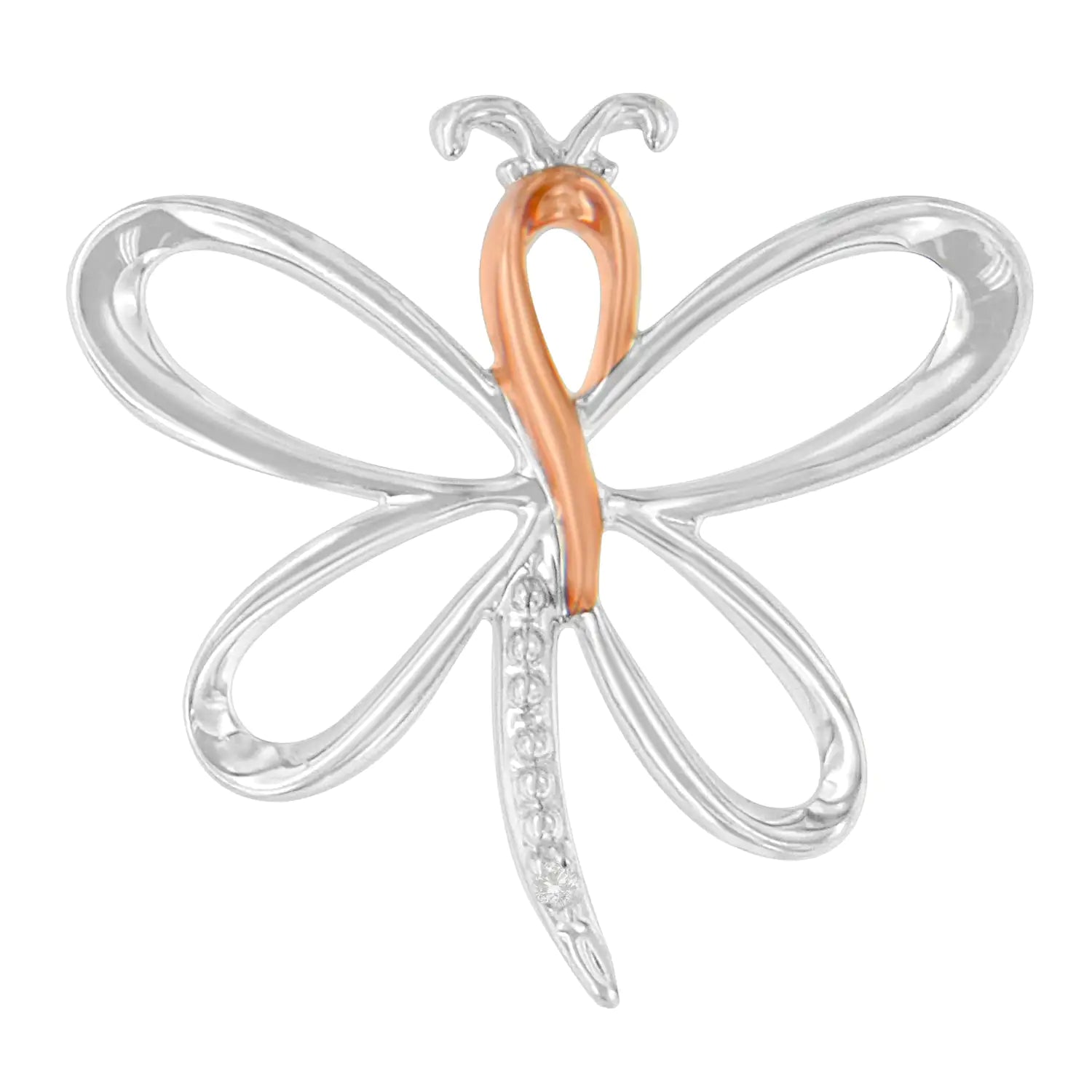 10K rose gold over sterling silver diamond-accented dragonfly pendant necklace.