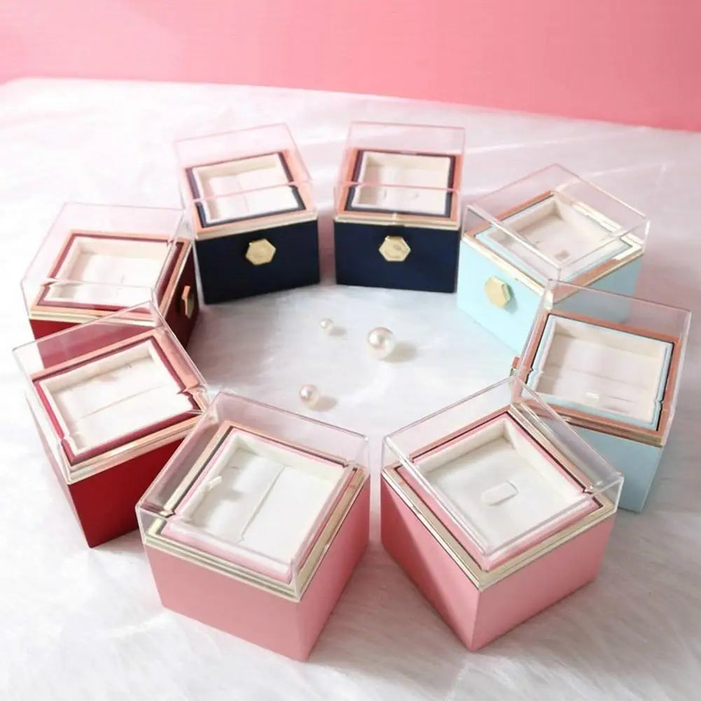 Rotating Rose Gift Box Acrylic Necklace Flower Jewelry Box