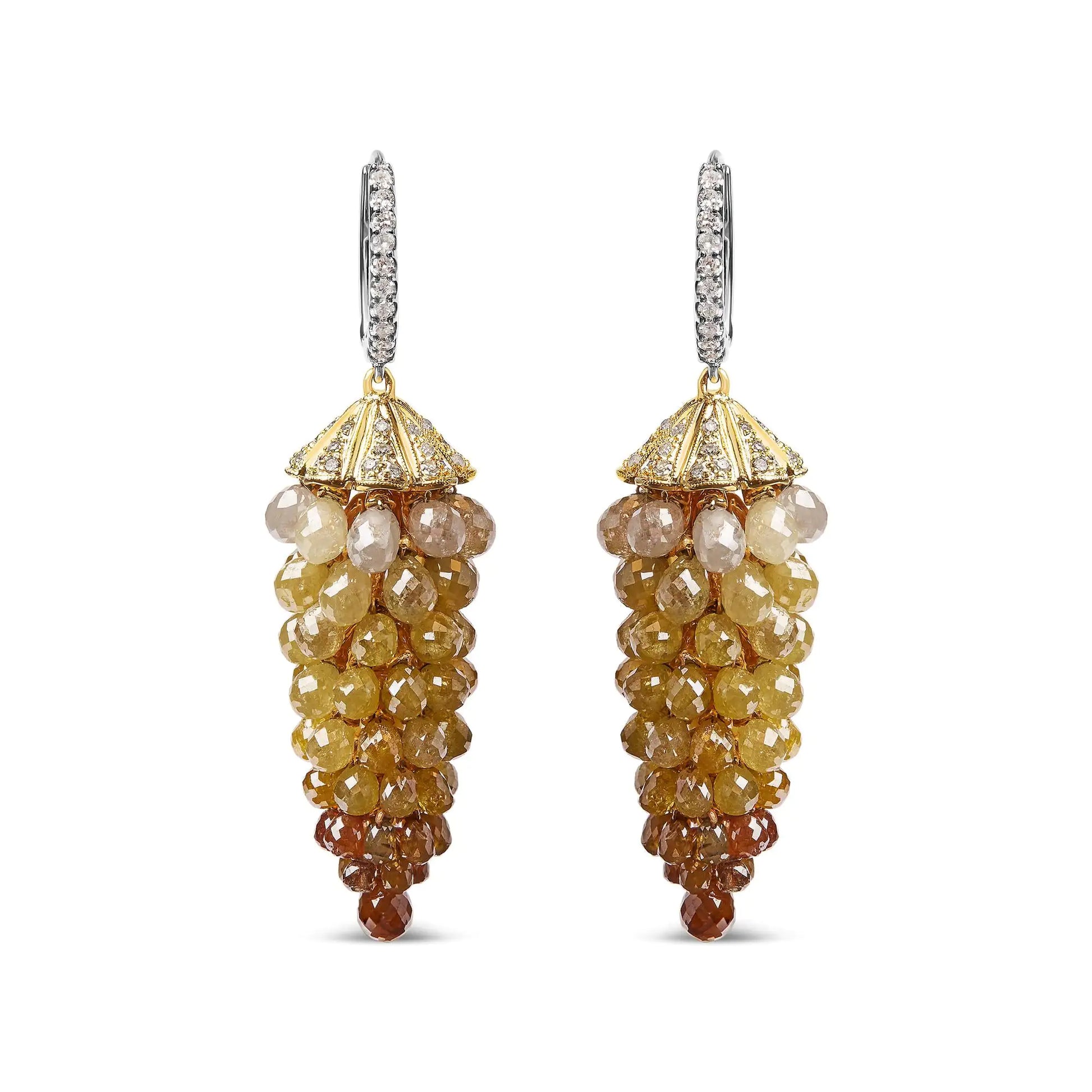 14K white and yellow gold honeycomb diamond earrings with 3.8 carats, luxurious and elegant design.