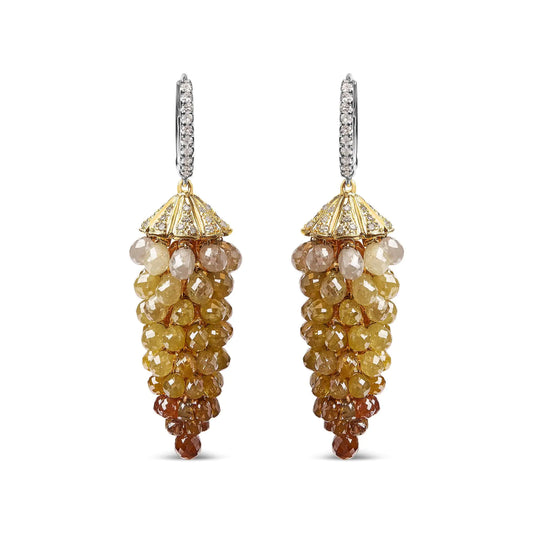 14K white and yellow gold honeycomb diamond earrings with 3.8 carats, luxurious and elegant design.