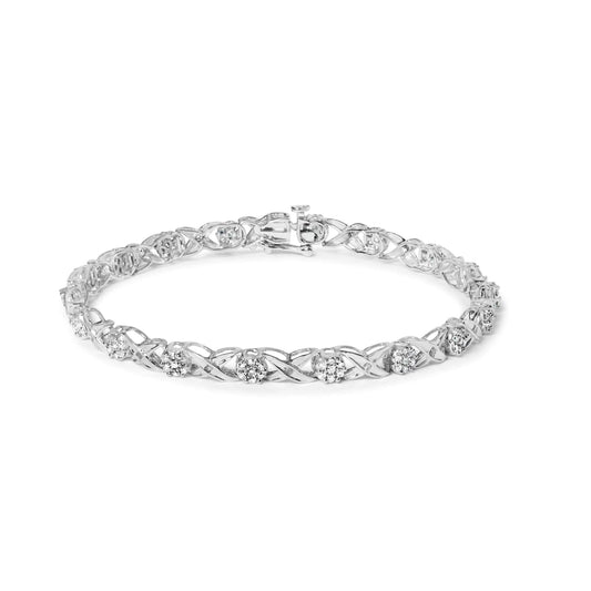 Diamond X-Link Bracelet in 10K White Gold with Floral Cluster Design