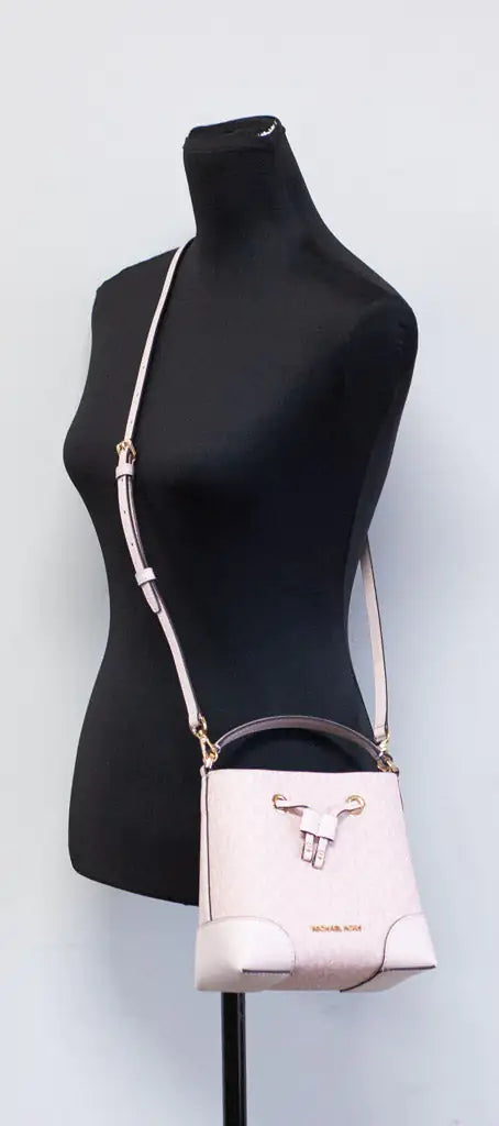 Michael Kors Mercer Small Dark Powder Blush PVC Bucket Crossbody Handbag Purse