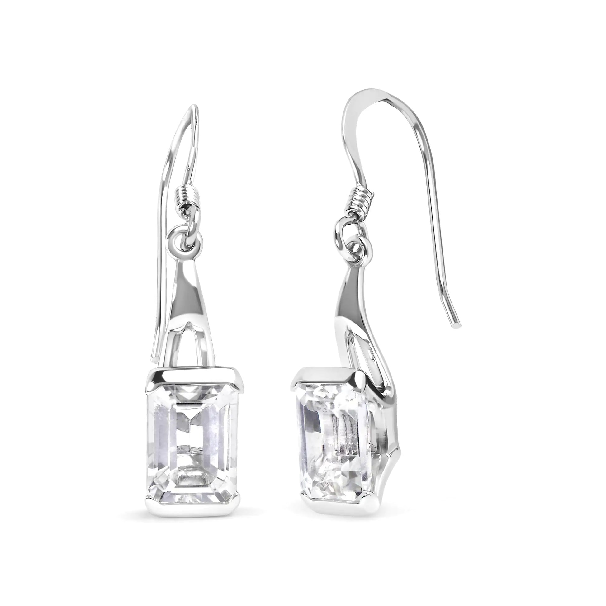 Sterling Silver Emerald Cut White Topaz Solitaire Dangle Earring - AAA Quality