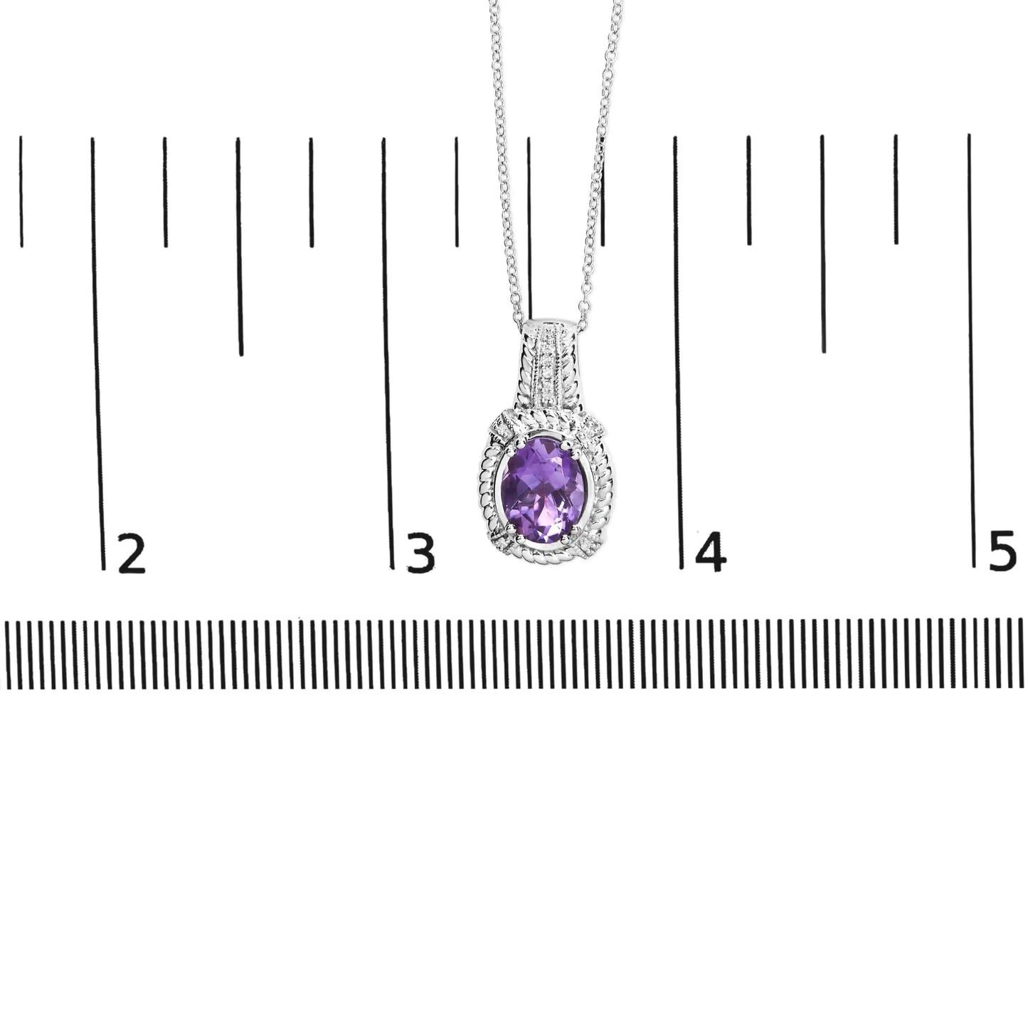 Sterling Silver Purple Amethyst Drop Pendant Necklace with Diamond Accents – Elegant and Timeless