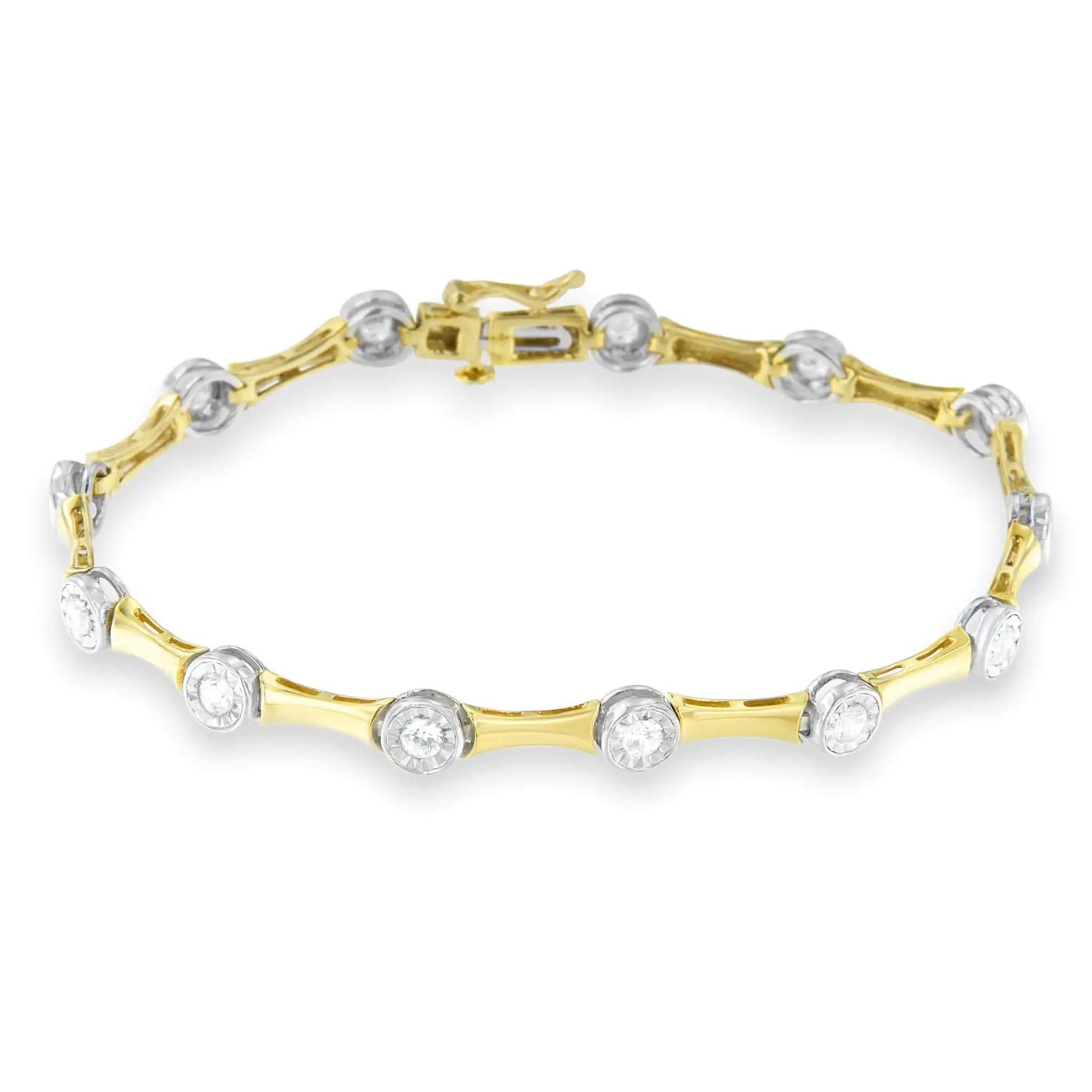 10K yellow gold flashed sterling silver diamond-cut bracelet with elegant design.