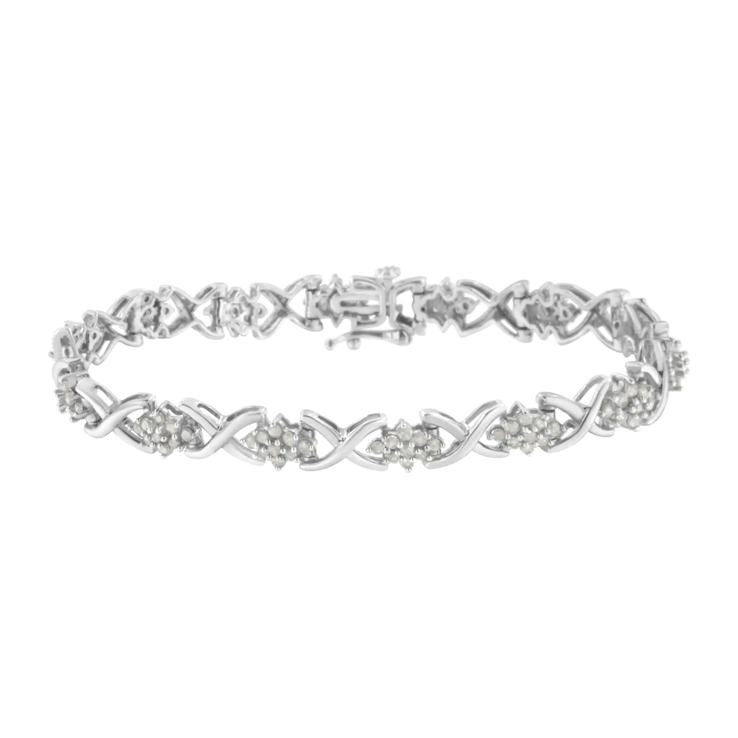 Sterling Silver Diamond Tennis Bracelet with X and O design, elegant and timeless.