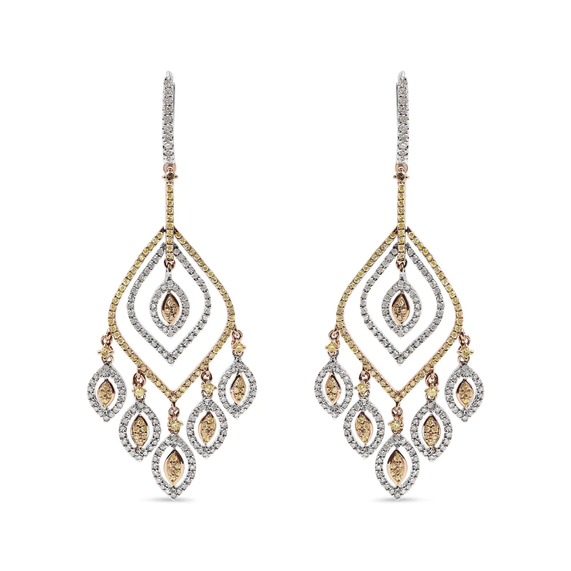 14K White and Rose Gold 2 1/2 Cttw Diamond Curved Rhombus Shape Drop aIntroducing a dazzling masterpiece that will leave you breathless! These exquisite 14K White and Rose Gold Diamond Earrings boast a remarkable 2 1/2 carat total weig14K White14K White