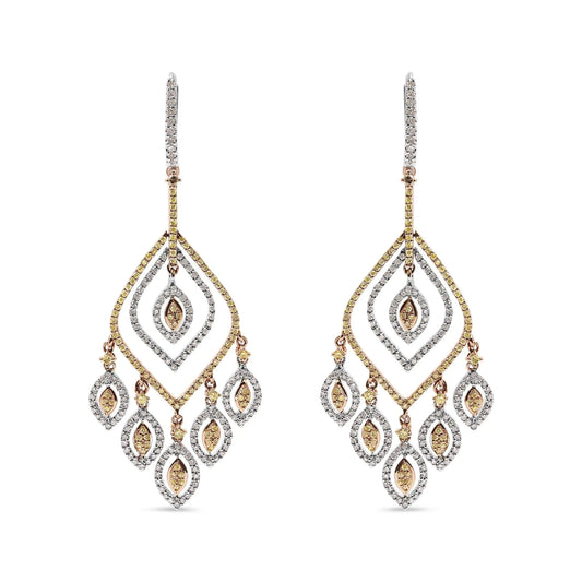 14K White and Rose Gold 2 1/2 Cttw Diamond Curved Rhombus Shape Drop aIntroducing a dazzling masterpiece that will leave you breathless! These exquisite 14K White and Rose Gold Diamond Earrings boast a remarkable 2 1/2 carat total weig14K White14K White