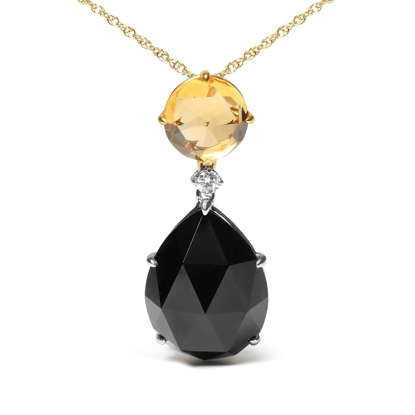 18K White and Yellow Gold Diamond Accent and Round Yellow Citrine and The mesmerizing beauty of this ravishing 18k white and yellow gold pendant necklace makes an elegant addition to any outfit choice. A master of good fortune, a 22x16Pear Cut Black Onyx Dangle Drop 18" Pendant NecklacePear Cut Black Onyx Dangle Drop 18" Pendant Necklace