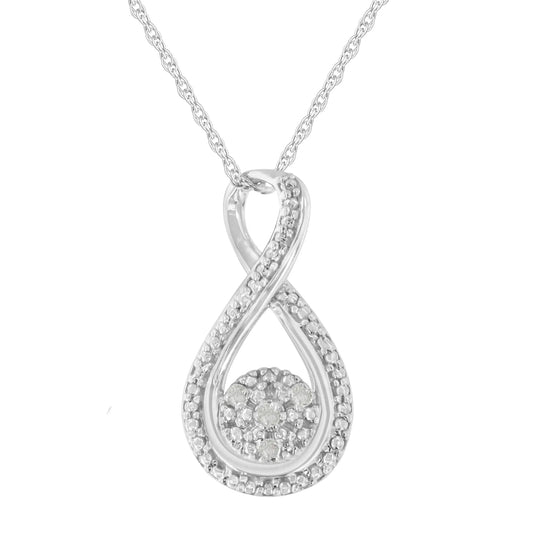 .925 Sterling Silver Diamond Accent Infinity 18" Pendant Necklace (I-JCelebrate someone you love with this stunning diamond infinity pendant necklace. This diamond necklace features an infinity swirl suspending a silver cluster studded925 Sterling Silver Diamond Accent Infinity 18" Pendant Necklace 925 Sterling Silver Diamond Accent Infinity 18" Pendant Necklace 