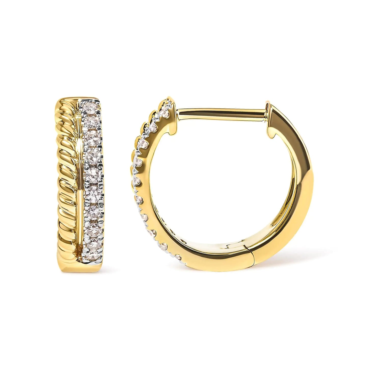 10K Yellow Gold 1/10 Cttw Diamond and Rope Twist Huggy Hoop Earrings (Introducing a dazzling masterpiece that will elevate your style to new heights. Crafted with utmost precision, these 10K Yellow Gold Huggy Hoop Earrings are adorned 10K Yellow Gold 110 Cttw Diamond10K Yellow Gold 110 Cttw Diamond