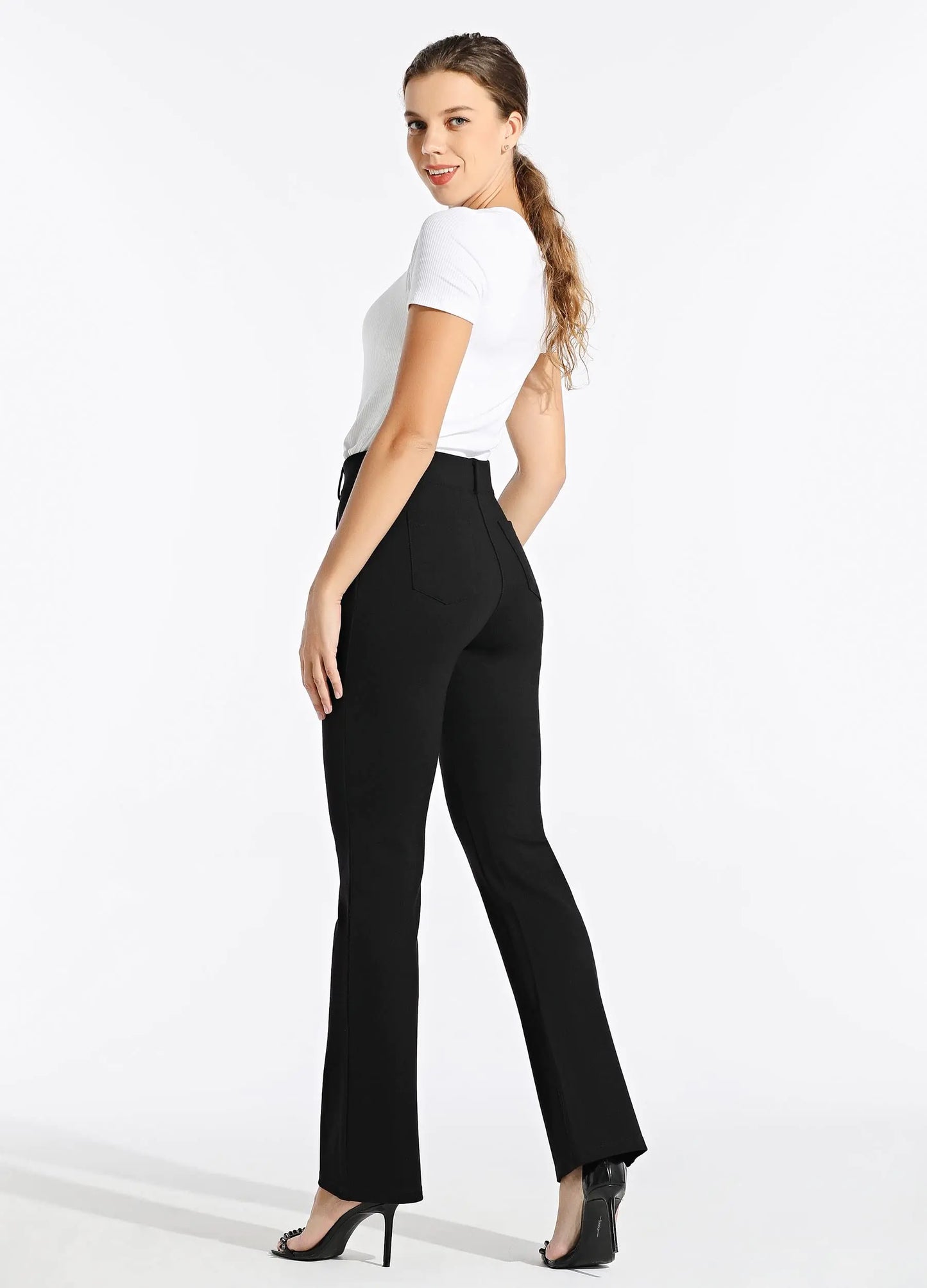 Women's Yoga Dress Pants Bootcut – Stretch Office Slacks with Belt Loops and Pockets