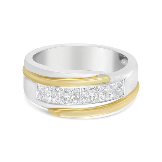 14K yellow and white gold men's band with 1.00 cttw princess-cut diamonds, size 10.