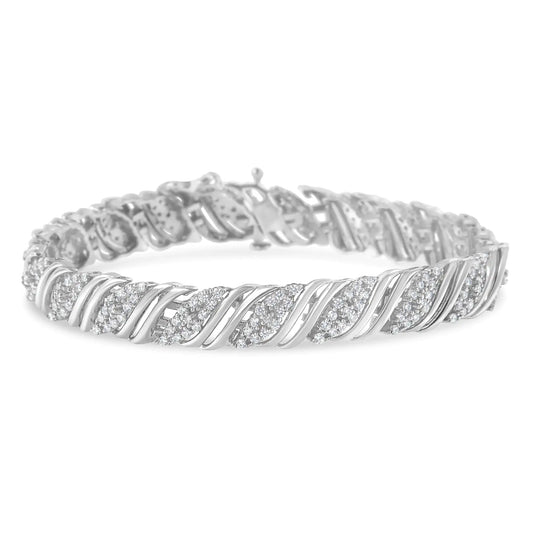 Sterling Silver Diamond Double Wrap S Curve Link BraceletThis beautiful sterling silver double wrap bracelet features 2 carats of natural, round-cut diamonds. The piece features an alternating pattern of a cascading designSterling Silver Diamond Double WrapSterling Silver Diamond Double Wrap