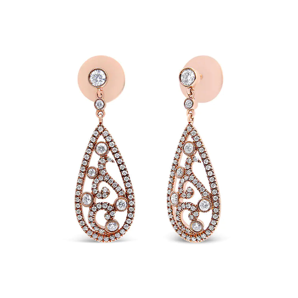 18K Rose Gold 1 1/4 Cttw Diamond Teardrop Shaped Drop and Dangle ScrewBring sparkle to your ear with these diamond drop earrings. Crafted from vibrant 18K rose gold, each teardrop-shaped dangle shimmers with an intricate diamond studde18K Rose Gold 1 14 Cttw Diamond Teardrop Shaped Drop18K Rose Gold 1 14 Cttw Diamond Teardrop Shaped Drop