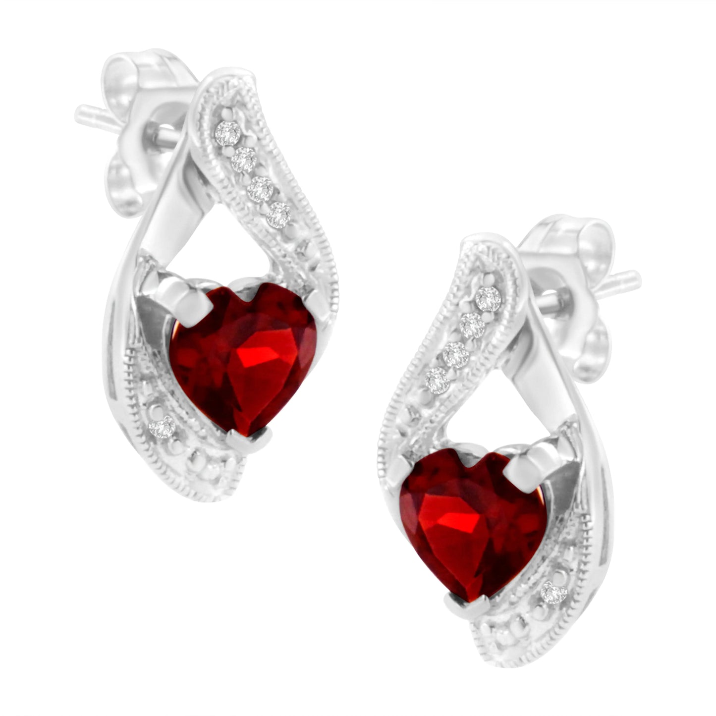 14KT White Gold 6x6mm Created Red Heart Garnet and Diamond Accent EarrFascinate your special one with the sparkling color of these Garnet and Diamond Earrings crafted in luminous 14 karat white gold. This elegant pair of earrings featu14KT White Gold 6x6mm Created Red Heart Garnet14KT White Gold 6x6mm Created Red Heart Garnet