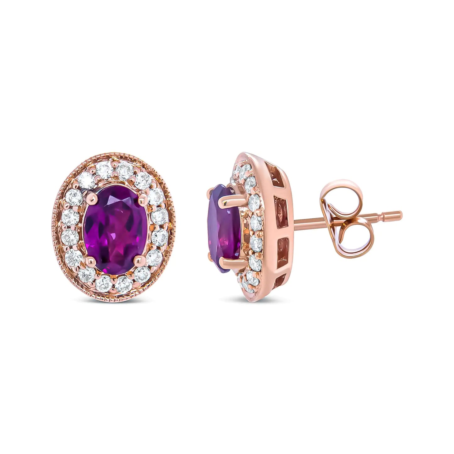 14K Rose Gold Garnet and Diamond Halo Stud Earrings – 3/8 CTTW | Oval Add a touch of warmth and sophistication to your look with these 14K Rose Gold Garnet and Diamond Halo Stud Earrings. Featuring rich oval garnet gemstones at the cen14K Rose Gold GarnetEarrings14K Rose Gold Garnet