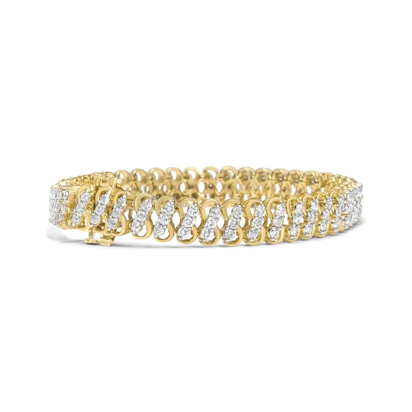 10K Yellow Gold Triple-Row Diamond Tennis Bracelet – 4.00 CaratsDazzle with this 10K Yellow Gold Triple-Row Diamond Tennis Bracelet, showcasing 4.00 carats of radiant diamonds arranged in a luxurious three-row design. The brillia10K Yellow Gold Triple-Row Diamond Tennis Bracelet – 4Bracelet10K Yellow Gold Triple-Row Diamond Tennis Bracelet – 4