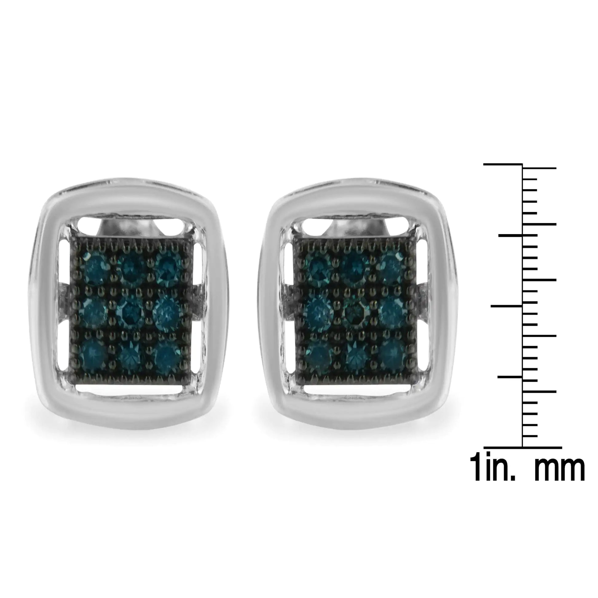 Sterling Silver Rose Cut Treated Blue Diamond Square Stud Earring (0.25 cttw, Blue Color, I2-I3 Clarity)