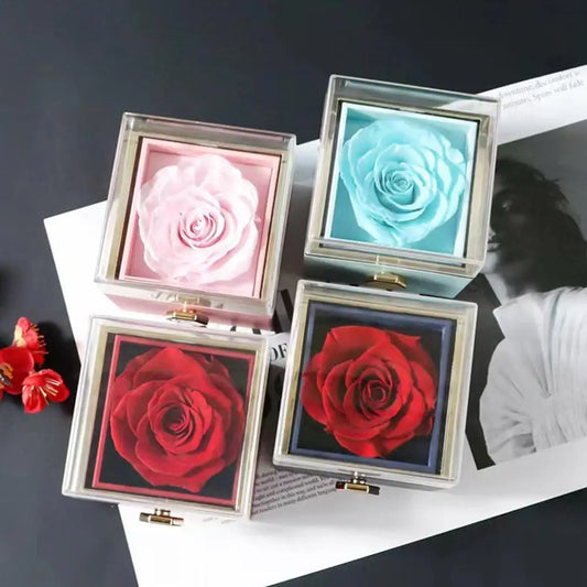 Rotating Rose Gift Box Acrylic Necklace Flower Jewelry Box