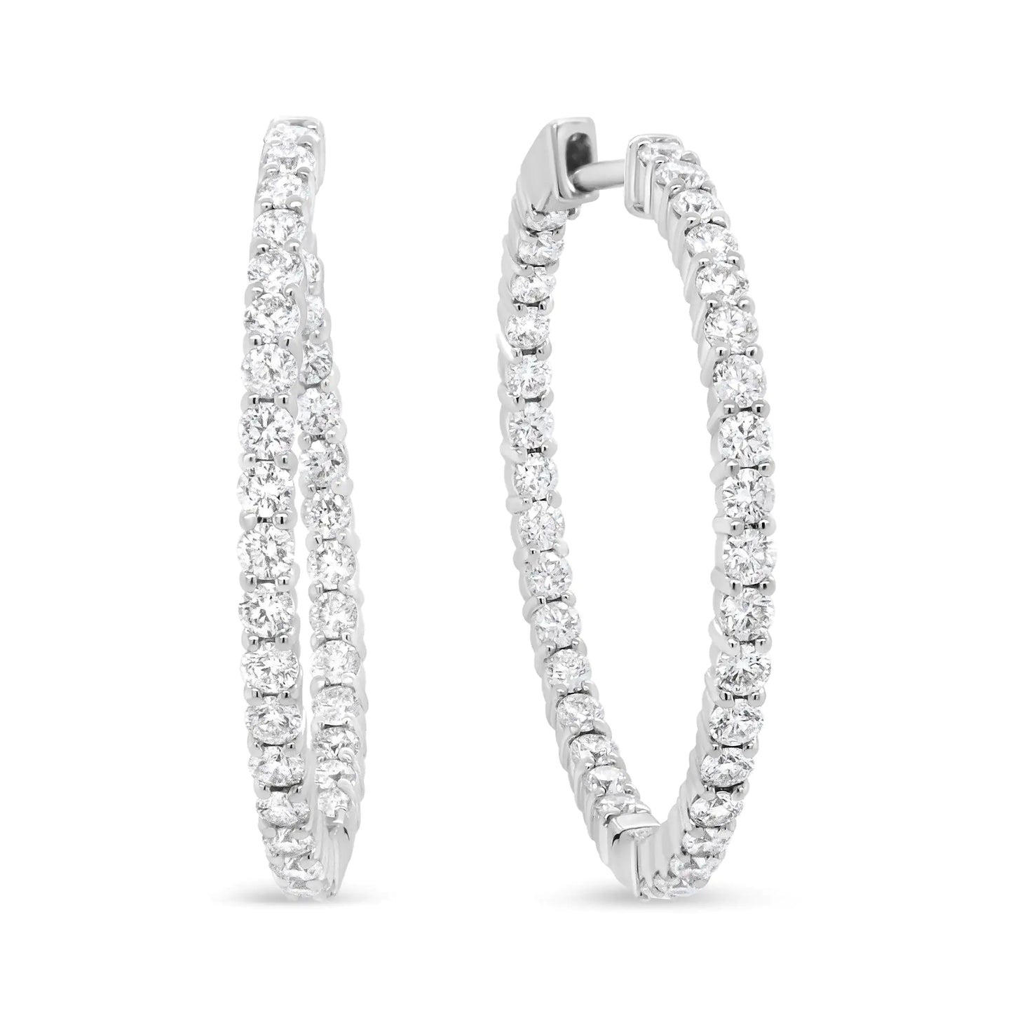 18K white gold inside-outside hoop earrings with 3 5/8 cttw round diamonds.