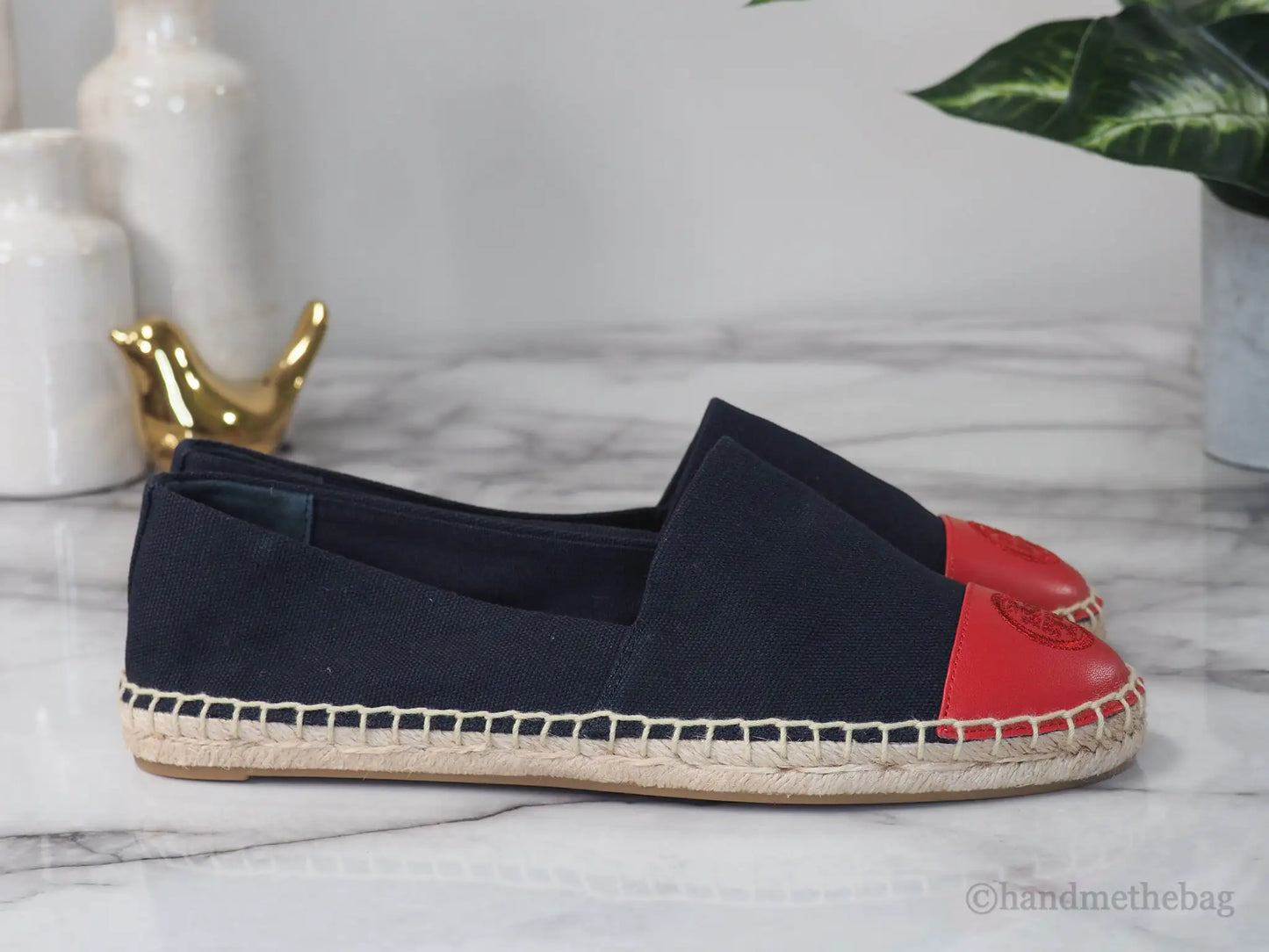 Tory Burch Recycled Canvas Navy Red Colorblock Espadrilles