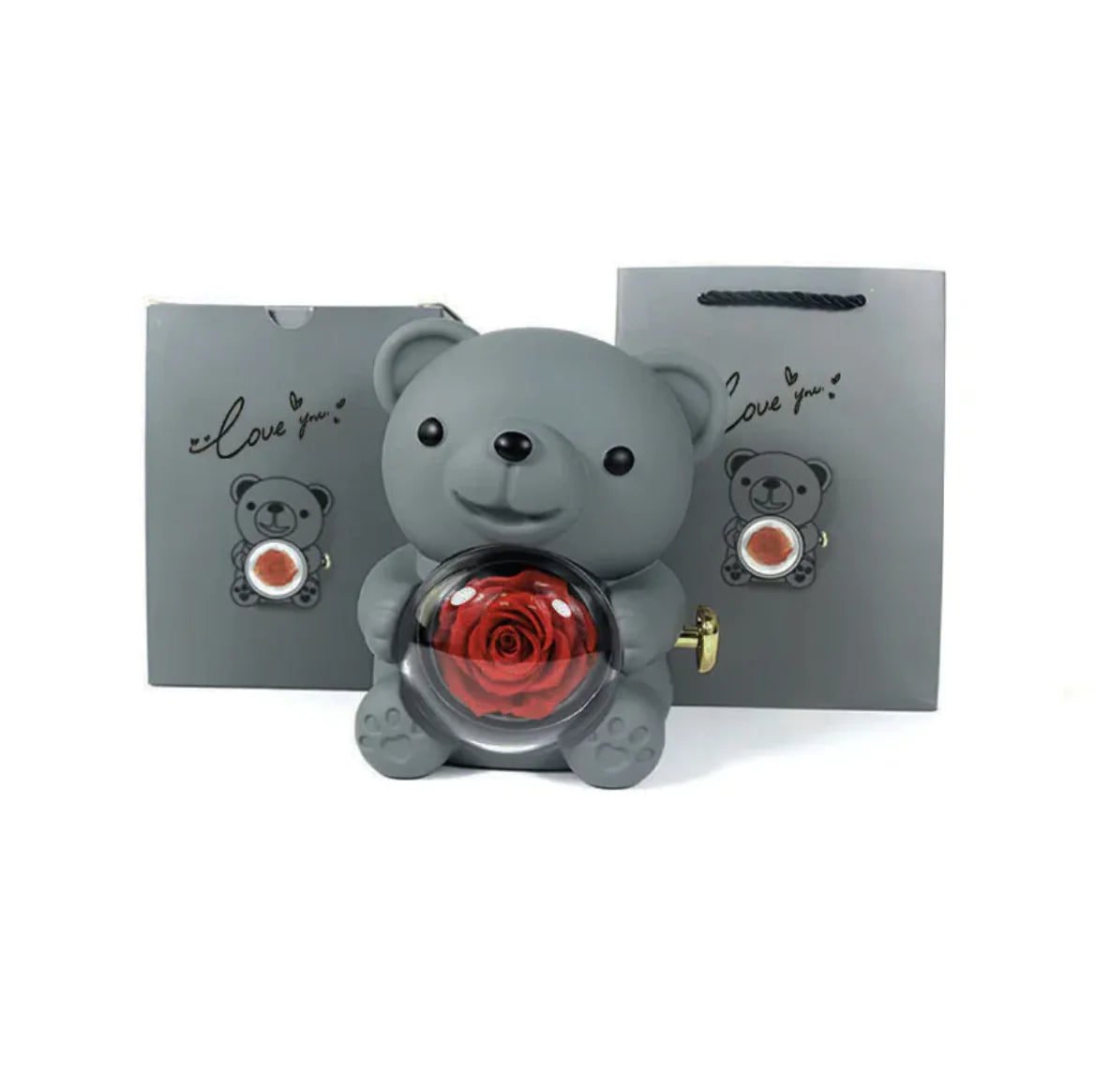 Rotating Bear Rose Jewelry Gift Box