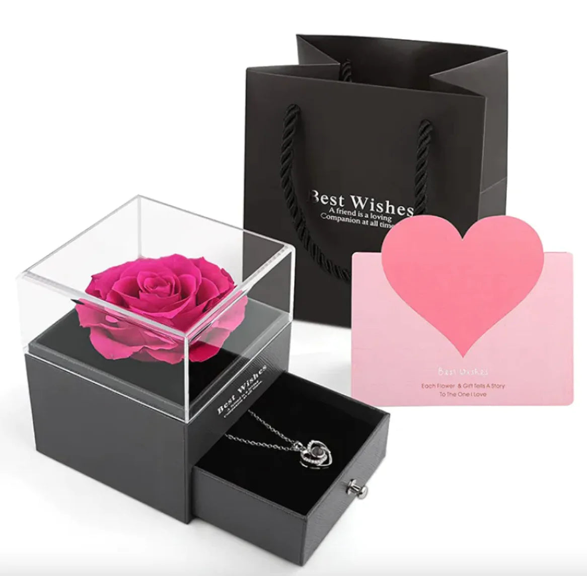 Acrylic Preserved Rose Jewelry Gift Box – Elegant Display for Jewelry Present your jewelry in a stunning and elegant way with the Acrylic Preserved Rose Jewelry Gift Box. Featuring a preserved rose at its center, this beautiful box comAcrylic Preserved Rose Jewelry Gift Box – Elegant DisplayJewelry BoxAcrylic Preserved Rose Jewelry Gift Box – Elegant Display