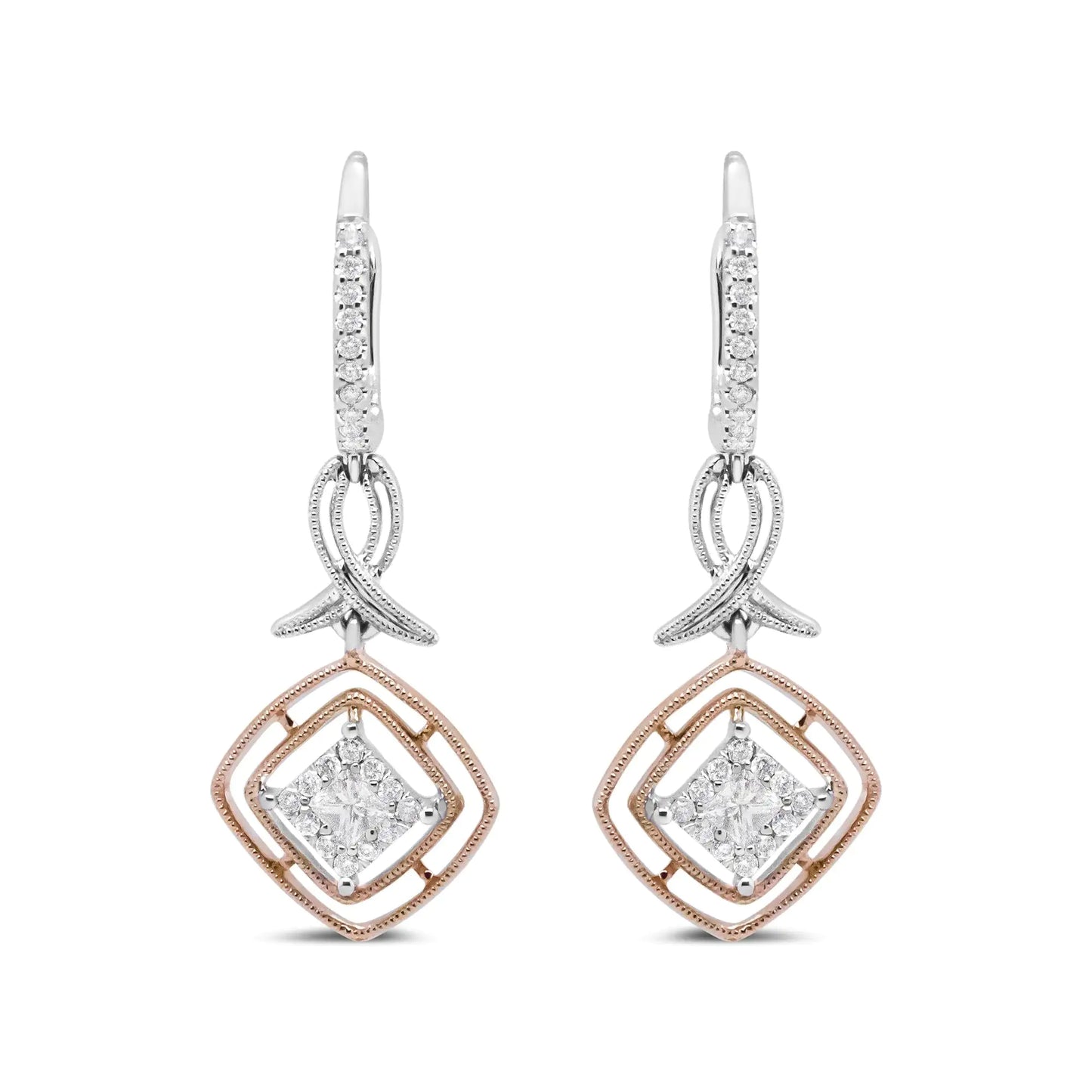 14K Two-Tone Gold Diamond Dangle Earrings – 1/2 CTTW Princess-Cut ElegElevate your jewelry collection with these stunning 14K Two-Tone Gold Diamond Dangle Earrings. Featuring 1/2 carat total weight (CTTW) of dazzling princess-cut diamo14KEarrings14K