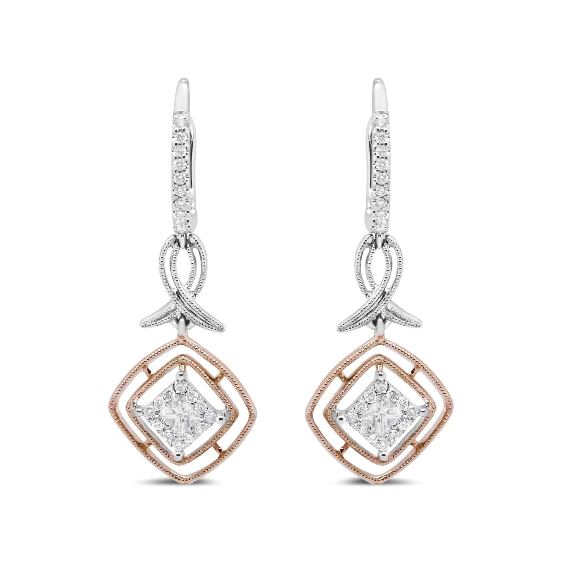 14K Two-Tone Gold Diamond Dangle Earrings – 1/2 CTTW Princess-Cut ElegElevate your jewelry collection with these stunning 14K Two-Tone Gold Diamond Dangle Earrings. Featuring 1/2 carat total weight (CTTW) of dazzling princess-cut diamo14KEarrings14K