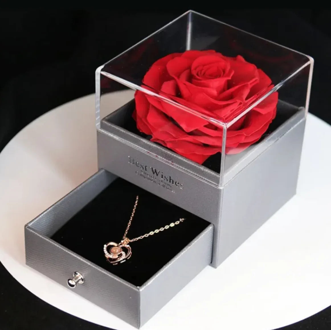 Acrylic Preserved Rose Jewelry Gift Box – Elegant Display for Jewelry Present your jewelry in a stunning and elegant way with the Acrylic Preserved Rose Jewelry Gift Box. Featuring a preserved rose at its center, this beautiful box comAcrylic Preserved Rose Jewelry Gift Box – Elegant DisplayJewelry BoxAcrylic Preserved Rose Jewelry Gift Box – Elegant Display