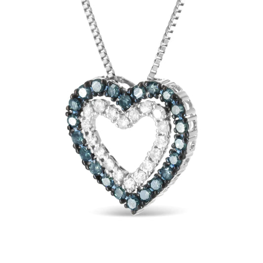 Sterling Silver  Treated Blue and White Diamond Double Heart 18" PendaWhen it comes to searching for the perfect gift for your other half, heart-shaped jewelry will never fail. Made up of two heart-shaped pendants featuring 40 natural White Diamond Double Heart 18" Pendant NecklaceWhite Diamond Double Heart 18" Pendant Necklace