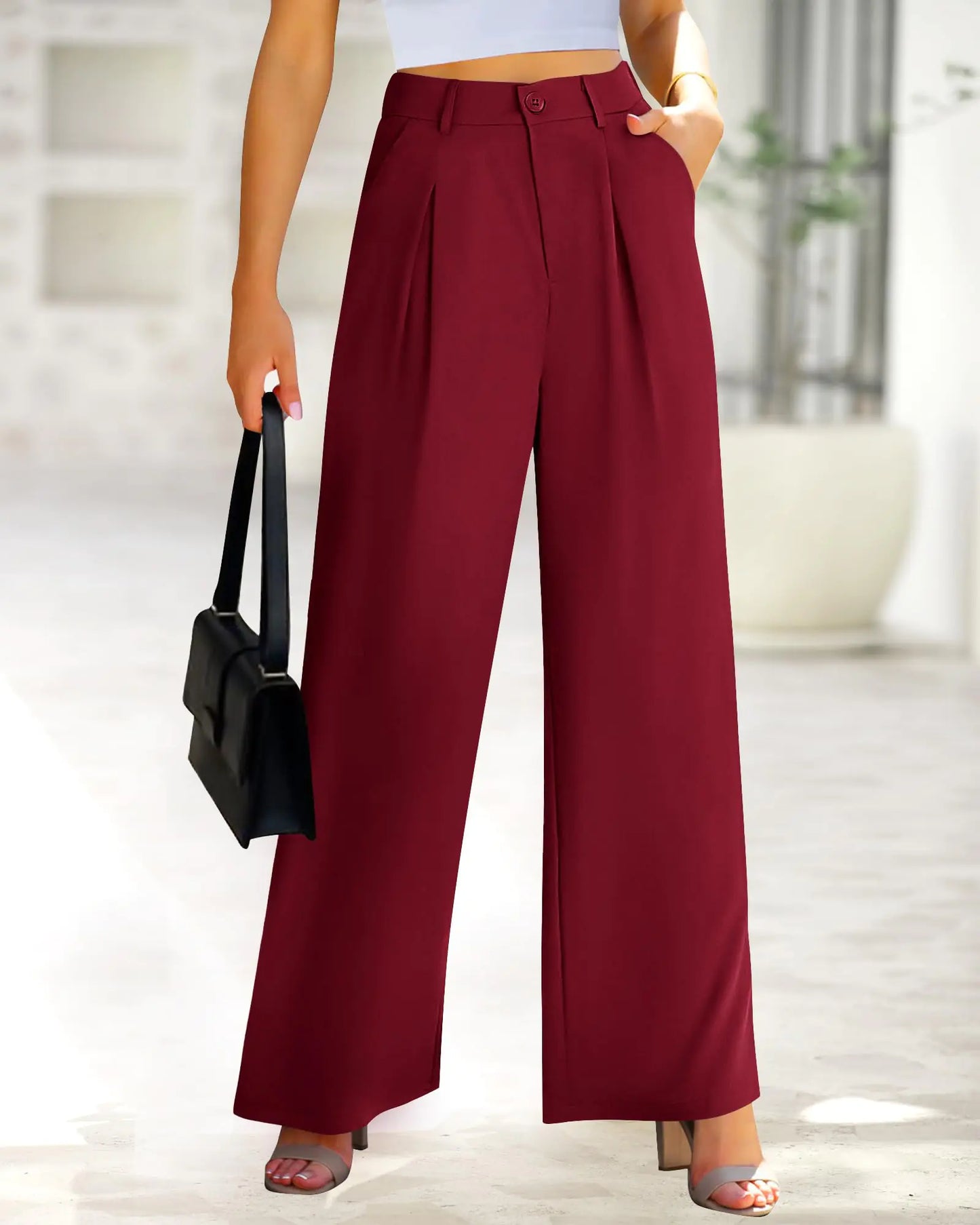 Women’s High Waist Wide Leg Palazzo Pants – Business Casual Trousers with Pockets