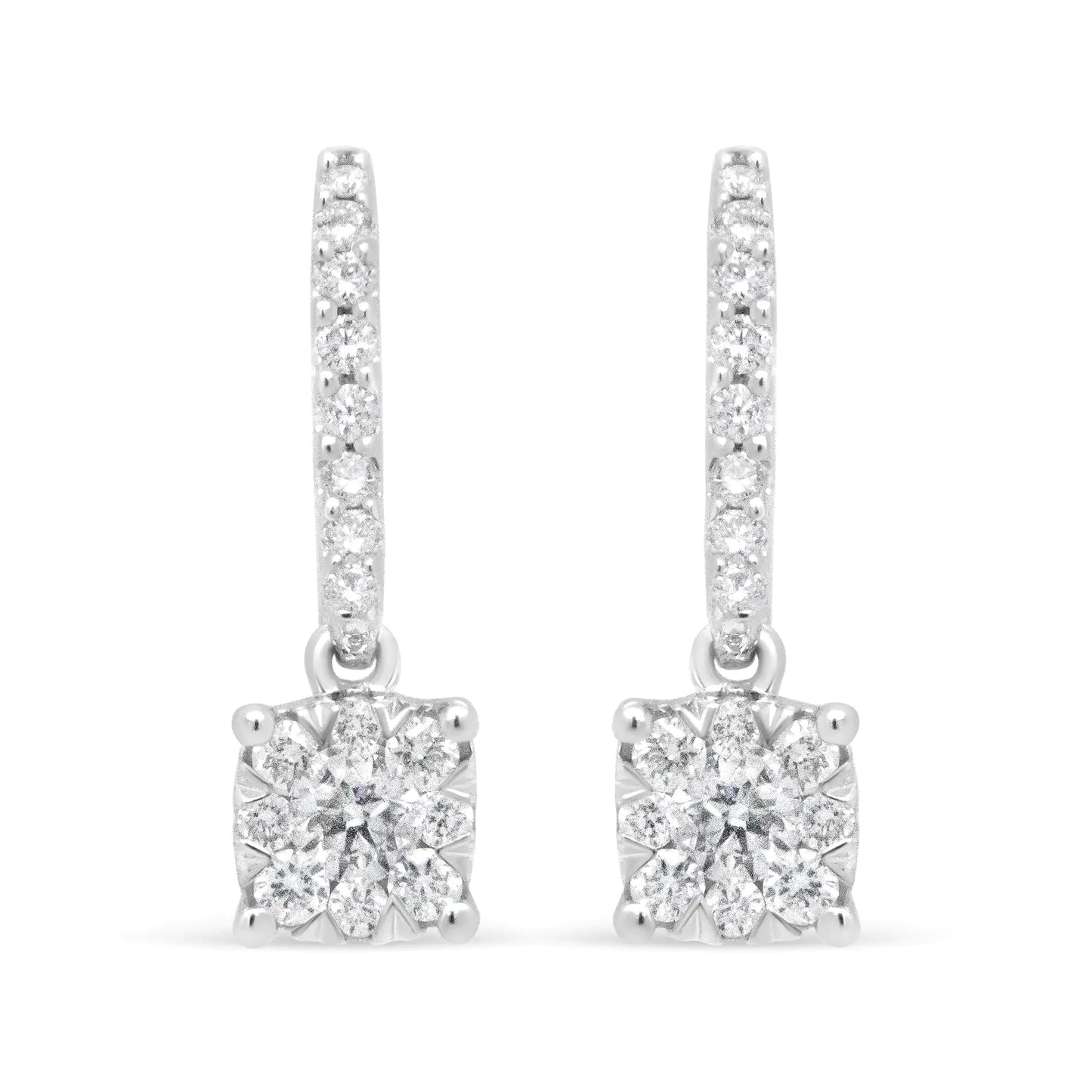 14K White Gold Diamond Dangle Earrings – 1/2 CTTW Halo Design EleganceAdd a timeless touch of elegance to your jewelry collection with these 14K White Gold Diamond Dangle Earrings. Featuring a stunning halo design, these earrings are a14K White Gold Diamond Dangle Earrings – 12 CTTW Halo Design EleganceEarrings14K White Gold Diamond Dangle Earrings – 12 CTTW Halo Design Elegance