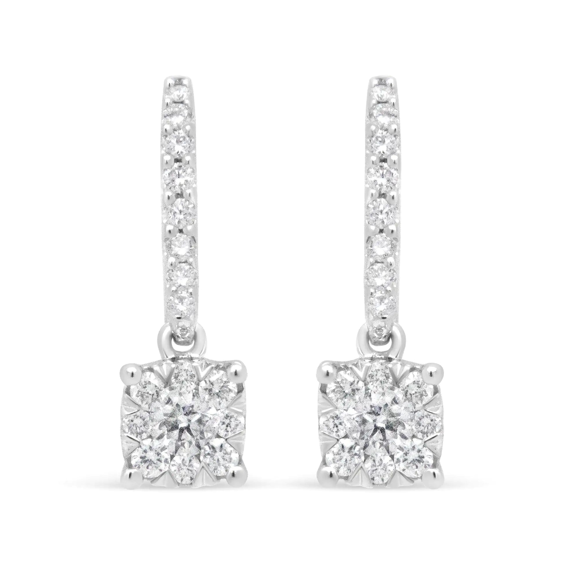 14K White Gold Diamond Dangle Earrings – 1/2 CTTW Halo Design EleganceAdd a timeless touch of elegance to your jewelry collection with these 14K White Gold Diamond Dangle Earrings. Featuring a stunning halo design, these earrings are a14K White Gold Diamond Dangle Earrings – 12 CTTW Halo Design EleganceEarrings14K White Gold Diamond Dangle Earrings – 12 CTTW Halo Design Elegance