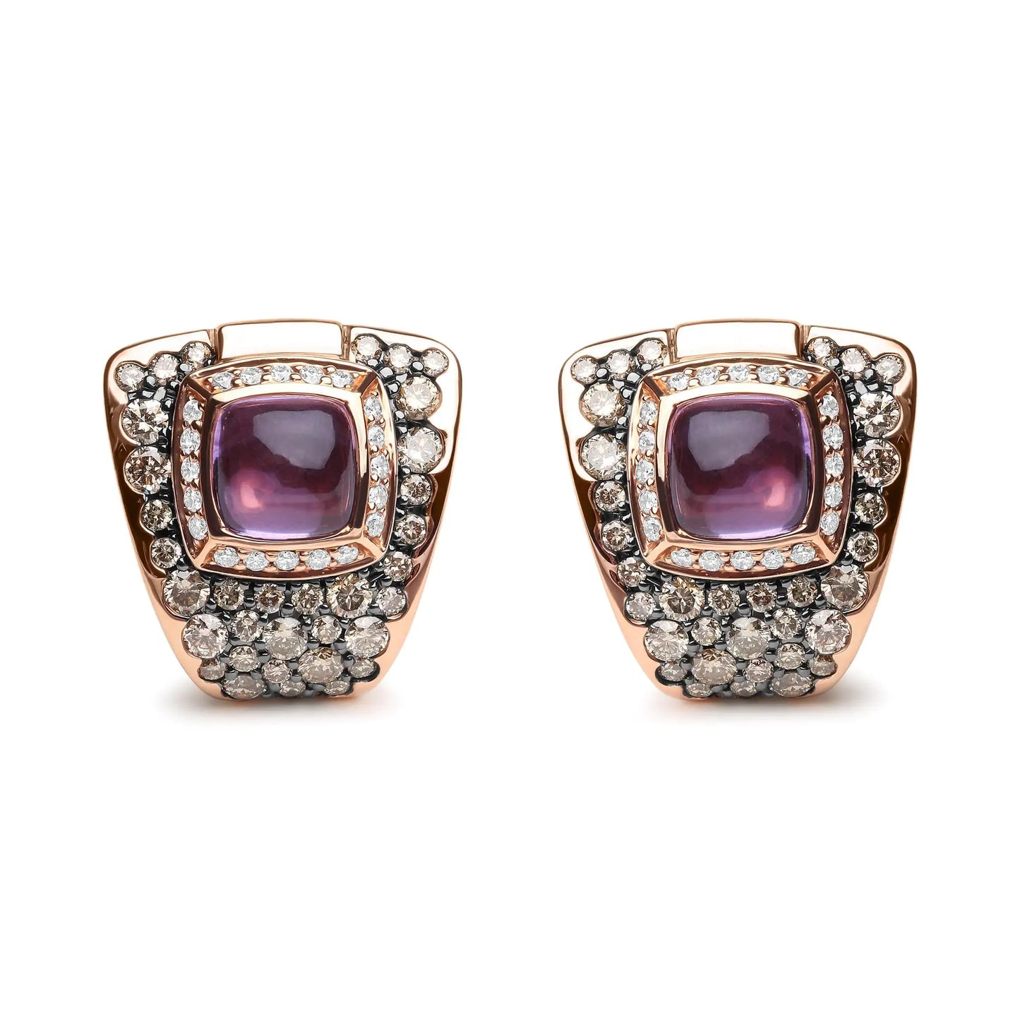 18K Rose Gold 1 1/2 Cttw Round Diamond and 7mm Cushion Cut Purple AmetGift you inner diva with the luxury she craves with these glamorous 18k rose gold stud earrings. These geometrical statement earrings show off the utter brilliance o18K Rose Gold 1 12 Cttw Round Diamond18K Rose Gold 1 12 Cttw Round Diamond