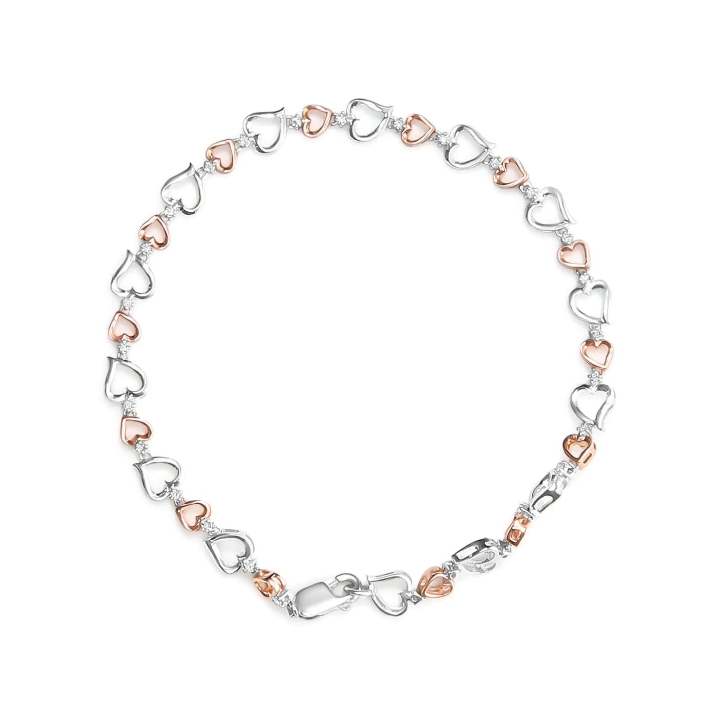 14K Rose Gold Plated .925 Sterling Silver 1/4 Cttw Diamond Heart Link Introducing a stunning and romantic piece of jewelry, perfect for showing your love and affection. This beautiful 14K rose gold plated sterling silver heart link bra14K Rose Gold Plated14K Rose Gold Plated