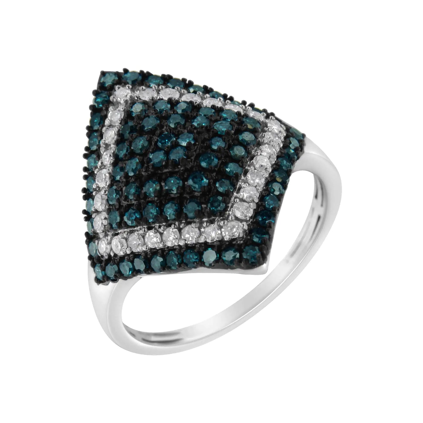 Sterling Silver White and Treated Blue Diamond Rhombus Cocktail Ring