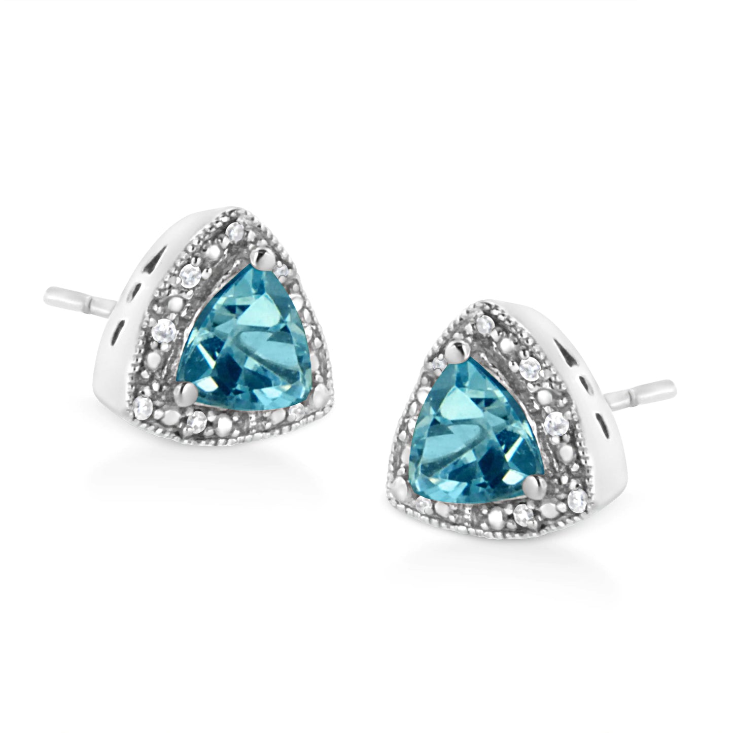 .925 Sterling Silver 6x6 mm Trillion Cut Blue Topaz Gemstone and DiamoGive these enchanting pair of blue topaz and diamond earrings to the one you desire. These earrings showcases a centrally staged gorgeous trillion cut prong set blue925 Sterling Silver 6x6 mm Trillion Cut Blue Topaz Gemstone925 Sterling Silver 6x6 mm Trillion Cut Blue Topaz Gemstone