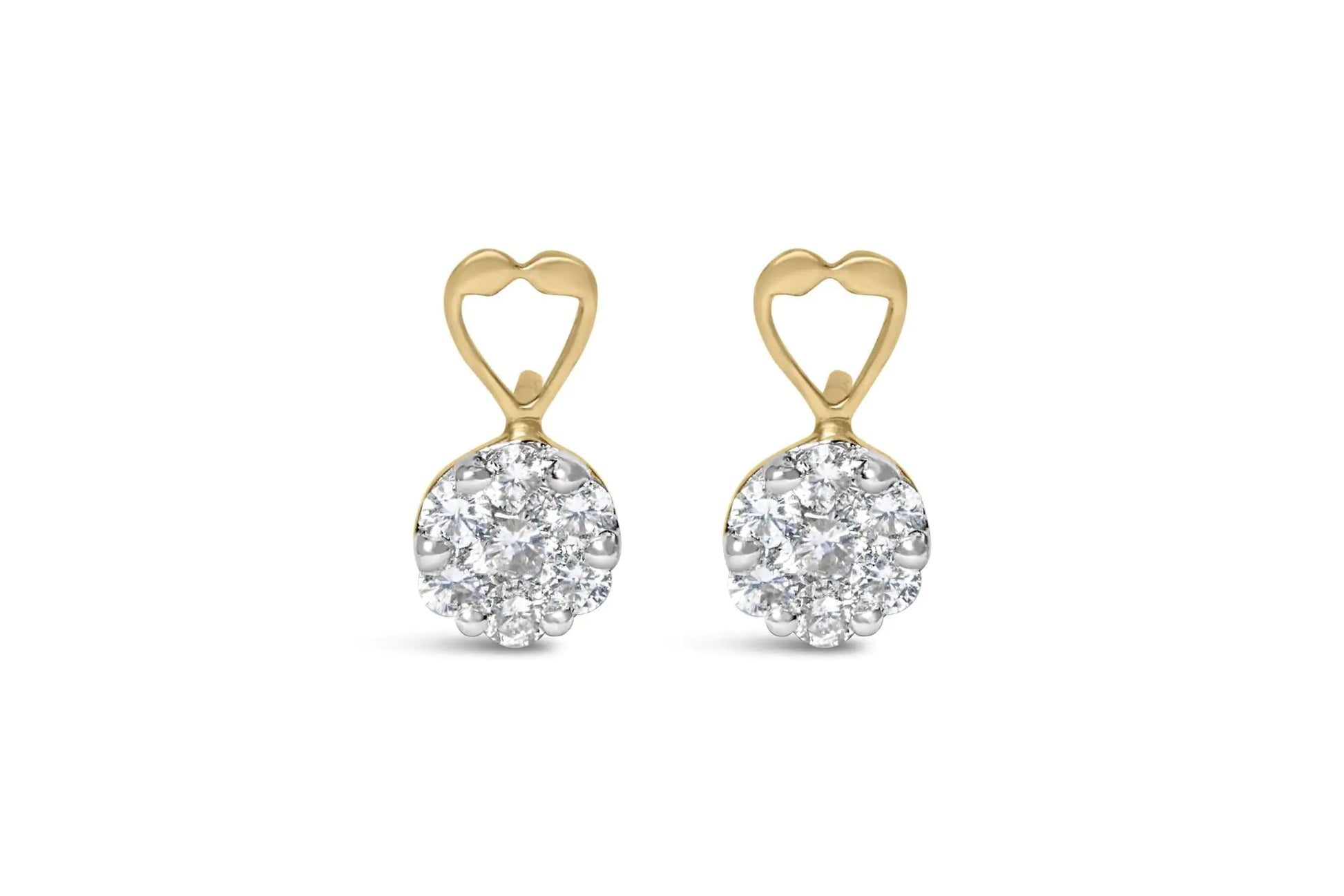 14K Yellow Gold 1ct. TDW Round-cut Diamond Earrings (I-J,SI2-I1)Every piece of jewelry has a little story behind it and define yours with these exquisite earrings. Created with 14 karats yellow gold, the earrings feature heart ac14K Yellow Gold 1ct14K Yellow Gold 1ct