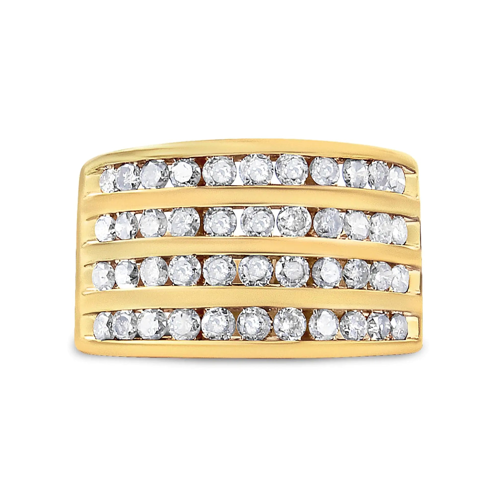 10K Yellow Gold Plated .925 Sterling Silver 1 1/2 Cttw Diamond 4 Row CA perfect addition to your everlasting jewelry collection, this 4 row band is crafted in genuine .925 sterling silver and plated with 10k yellow gold, a metal that w10K Yellow Gold Plated10K Yellow Gold Plated